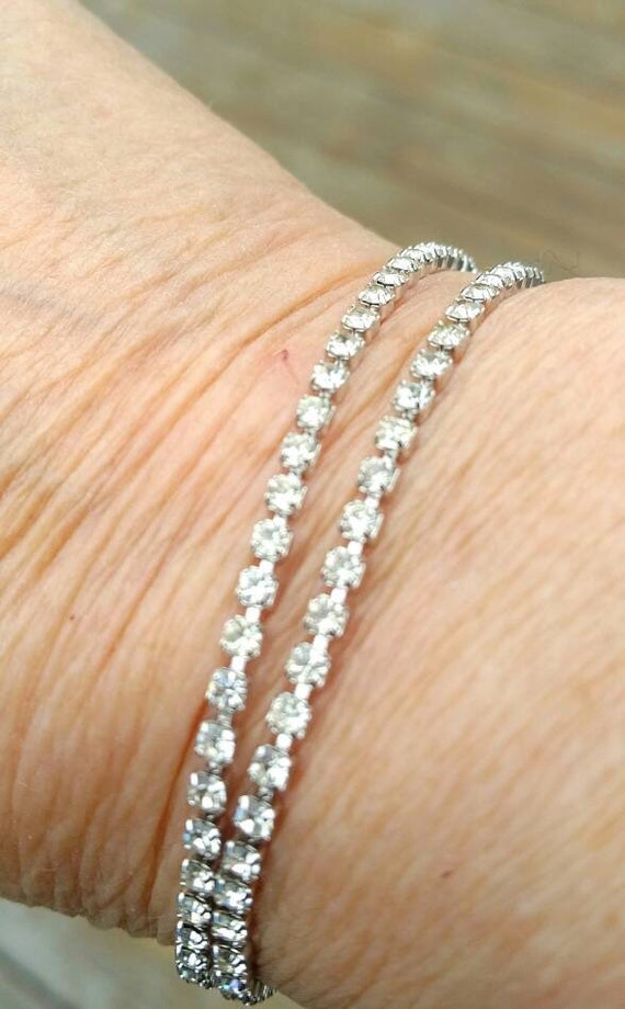 Vintage Rhinestone Two Strand Tennis Bracelet