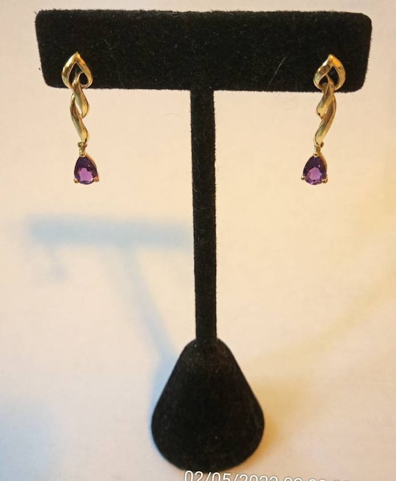 Vintage 14K Solid Gold and Amethyst Drop Earrings