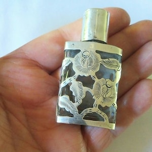 Vintage Miniature Silver Overlay Perfume Bottle