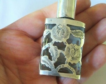 Vintage Miniature Silver Overlay Perfume Bottle