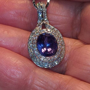 Vintage White Gold, Tanzanite and Diamond Pendant and Chain image 1