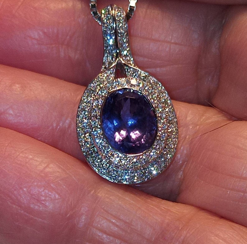 Vintage White Gold, Tanzanite and Diamond Pendant and Chain image 1