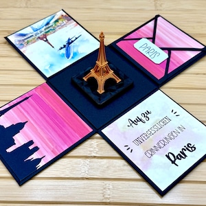 Explosionsbox Reise Paris rosa - Geschenk Gutschein Geschenkbox