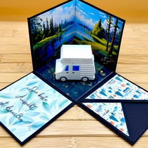 Explosionsbox Reise Wohnwagen -  Camper Natur Urlaub Geschenk Gutschein Geschenkbox