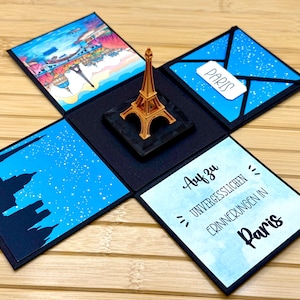 Explosionsbox Reise Paris blau - Geschenk Gutschein Geschenkbox