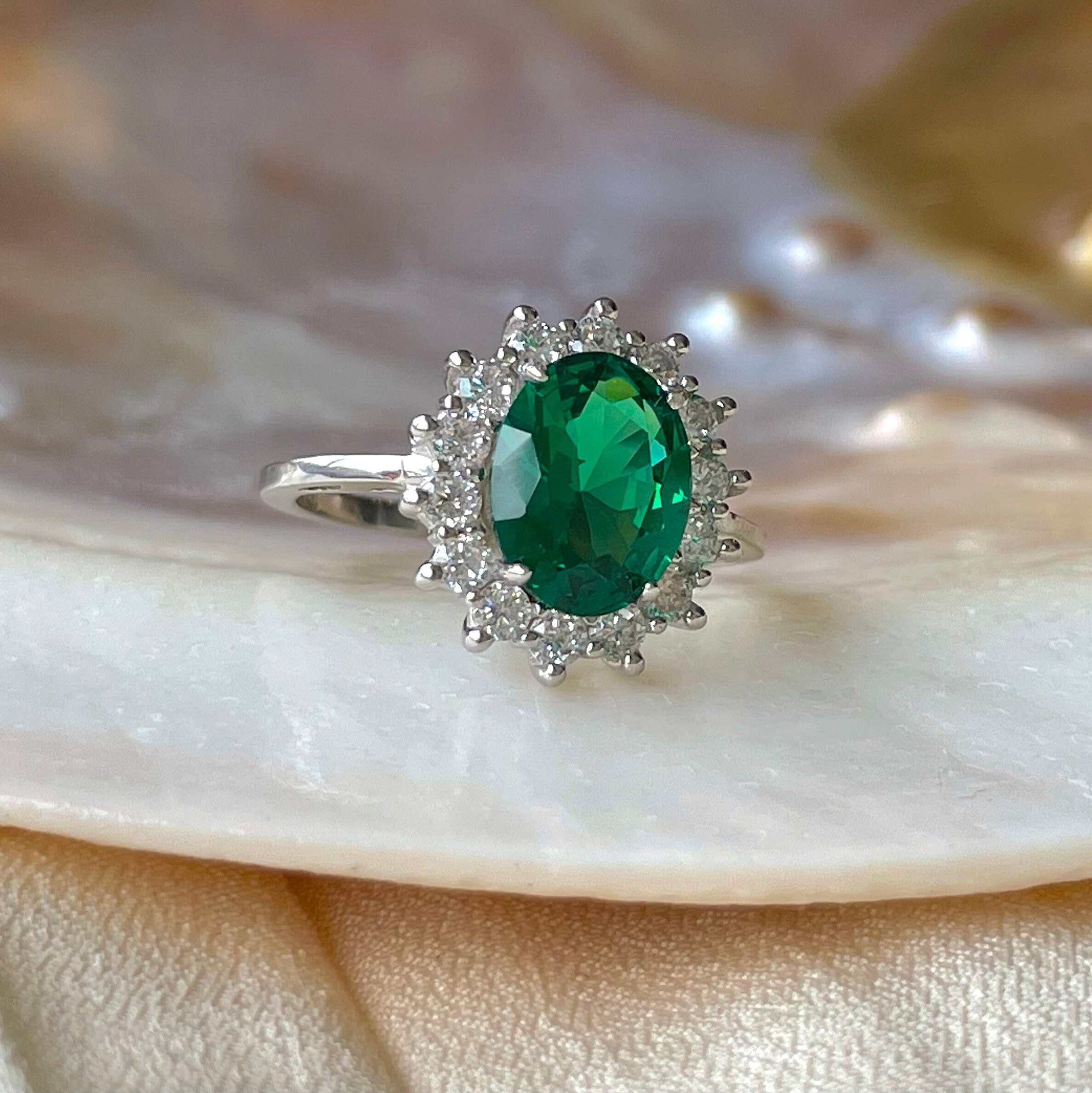 Art Deco Proposal Ring Emerald Wedding Engagement Ring Oval - Etsy UK