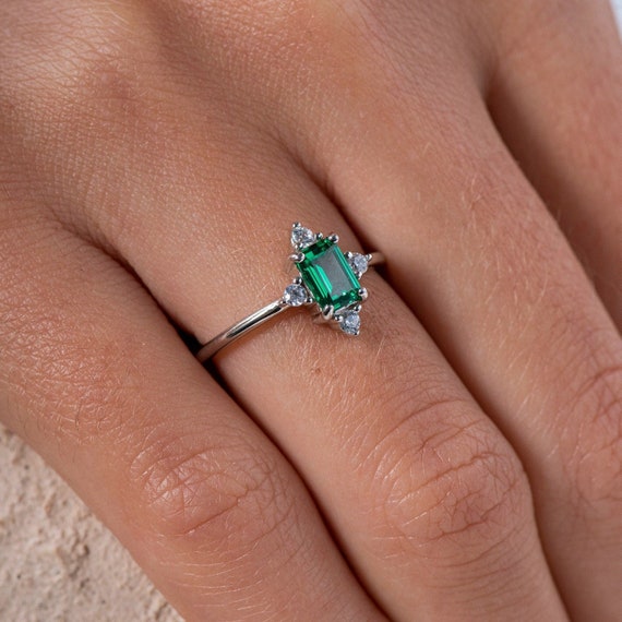 Acheter 2 pièces/ensemble de luxe vert bleu pierre cristal anneaux