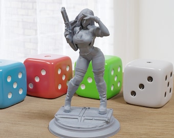 Nata Hezel Sexy Pin-Up - 3D Printed Minifigures for Cyberpunk Fantasy Miniature Tabletop Games DND, Frostgrave 28mm / 32mm / 75mm
