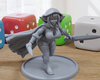 Minifiguras impresas en 3D de aventurera goblin sexy, SFW/NSFW, para juegos de mesa en miniatura de fantasía, DND, Frostgrave, 28 mm/32 mm/75 mm