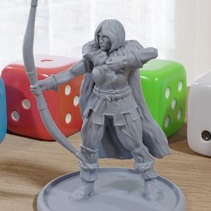 Female Huntress - Medieval Townsfolk / Villagers - 3D Printed Minifigures for Tabletop Role Playing Miniature Games 28mm / 32mm Scale