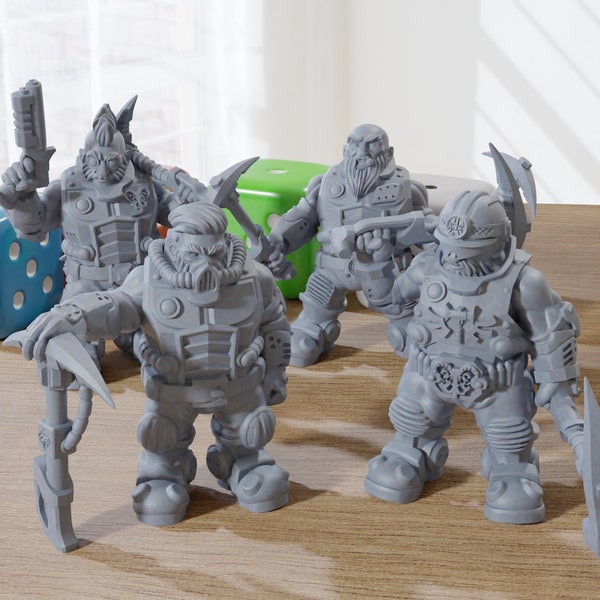 Space Dwarves Miners - 3D Printed Minifigures - 25mm Scale Proxy Minis for Sci-fi Miniature Tabletop RPG Games
