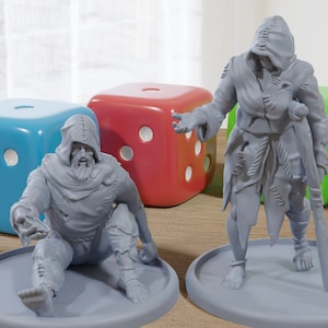 Tiggarduo - Medeltida stadsbor / Bybor - 3D-utskrivna minifigurer för bordsrollspel, skala 28 mm / 32 mm