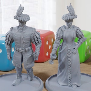 Noble Couple - Medieval Townsfolk / Villagers - 3D Printed Minifigures for Tabletop Role Playing Miniature Games 28mm / 32mm Scale