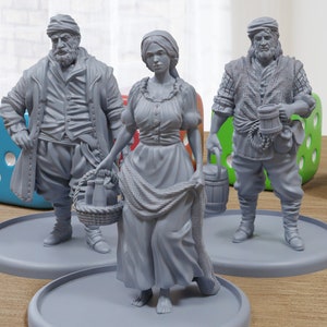 Villager Peasants - Medieval Townsfolk / Villagers - 3D Printed Minifigures for Tabletop Role Playing Miniature Games 28mm / 32mm Scale