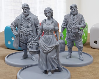 Villager Peasants - Medieval Townsfolk / Villagers - 3D Printed Minifigures for Tabletop Role Playing Miniature Games 28mm / 32mm Scale
