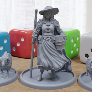 Female Sheperd - Medieval Townsfolk / Villagers - 3D Printed Minifigures for Tabletop Role Playing Miniature Games 28mm / 32mm Scale