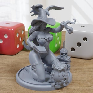 Kneeling Witch - Sexy Pin-Up Fan Art - 3D Printed Miniature Figure - 32mm / 75mm  Scale - Garage Kit