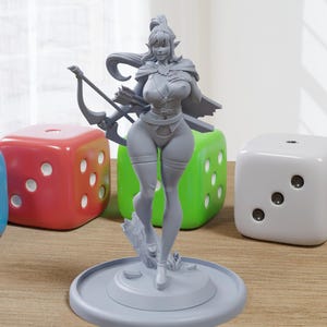 Elf Archer - Sexy Pin-Up Fan Art - 3D Printed Miniature Figure - 32mm / 75mm / 170mm Scale - Garage Kit