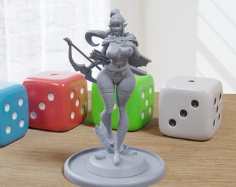 Elf Archer - Sexy Pin-Up Fan Art - 3D Printed Miniature Figure - 32mm / 75mm / 170mm Scale - Garage Kit