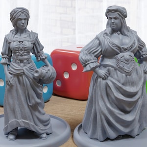 Tavern Females - Medieval Townsfolk / Villagers - 3D Printed Minifigures for Tabletop Role Playing Miniature Games 28mm / 32mm Scale