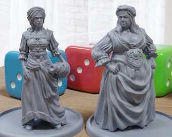 Tavern Females - Medieval Townsfolk / Villagers - 3D Printed Minifigures for Tabletop Role Playing Miniature Games 28mm / 32mm Scale