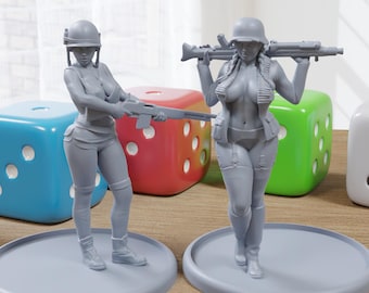 GI Janies - Sexy Pinup - 3D Printed Minifigures for Fantasy Miniature Tabletop Games DND, Frostgrave 28mm / 32mm / 75mm