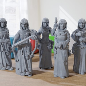 The Nun Party - Set aus fünf 3D Gedruckten Minifiguren - Proxy Minis für DnD, Baldurs Gate, Tabletop Fantasy RPG - 28mm / 32mm Maßstab