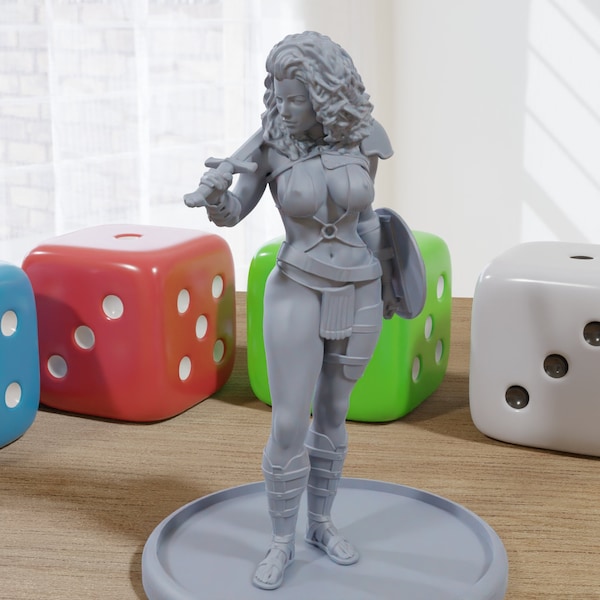 Sexy Warrior Girl - Figurines imprimées en 3D pour les jeux de table miniatures fantastiques DND, Frostgrave 28mm / 32mm / 75mm