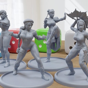 Fighter Girls Gang Sexy Pin-Up - 3D Printed Minifigures for Fantasy Miniature Tabletop Games DND, Frostgrave 28mm / 32mm / 75mm