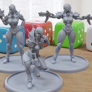 Cyberpunk Mercenaries Sexy Pinup SFW/ NSFW 3D Printed Minifigures for Fantasy Miniature Tabletop Games DND, Frostgrave 28mm / 32mm / 75mm