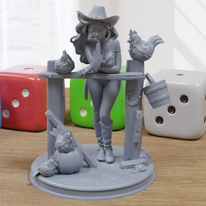 Nerissa Cowgirl Sexy Pin-Up Fan Art - 3D Printed Minifigure for Fantasy Miniature Tabletop Games - 32mm & 75mm Scale
