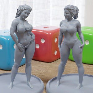 Bikini Twins Sexy Pin-Up - 3D Printed Minifigures for Fantasy Miniature Tabletop Games DND, Frostgrave 28mm / 32mm / 75mm