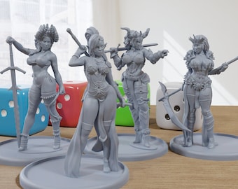 The Bad Girls Gang - 3D Printed Minifigures for Fantasy Miniature Tabletop Games DND, Frostgrave 28mm / 32mm / 75mm