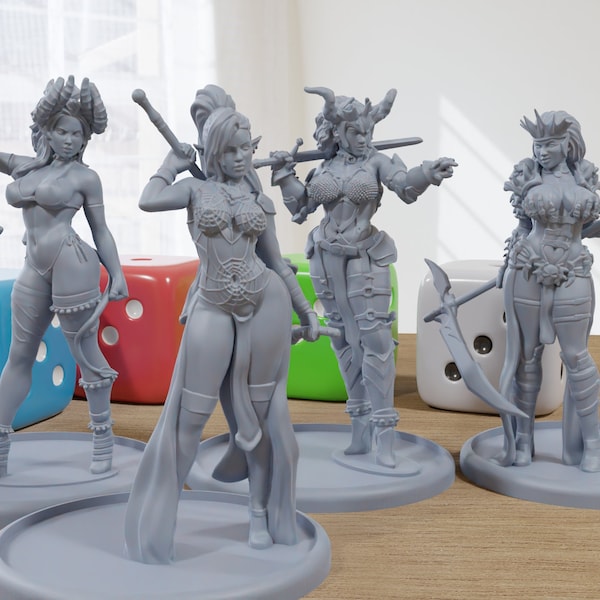 The Bad Girls Gang - 3D Printed Minifigures for Fantasy Miniature Tabletop Games DND, Frostgrave 28mm / 32mm / 75mm
