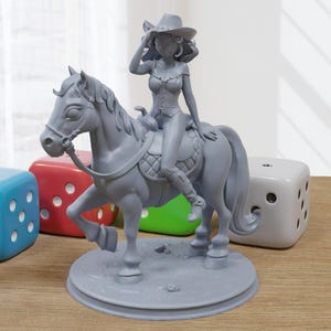 Nerissa Riding Horse Sexy Pin-Up Fan Art - 3D Printed Minifigure for Fantasy Miniature Tabletop Games - 32mm & 75mm Scale