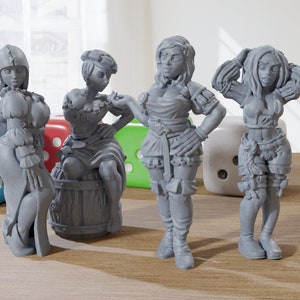 Bordell - Set aus vier 3D gedruckten Minifiguren - Proxy Minis für DnD, Baldurs Gate, Tabletop Fantasy RPG - 28mm / 32mm Maßstab