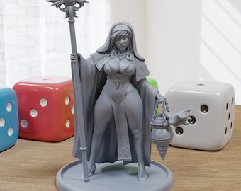 Cleric Eleanory Sexy Pin-Up - 3D Printed Minifigures for Fantasy Miniature Tabletop Games DND, Frostgrave 28mm / 32mm / 75mm