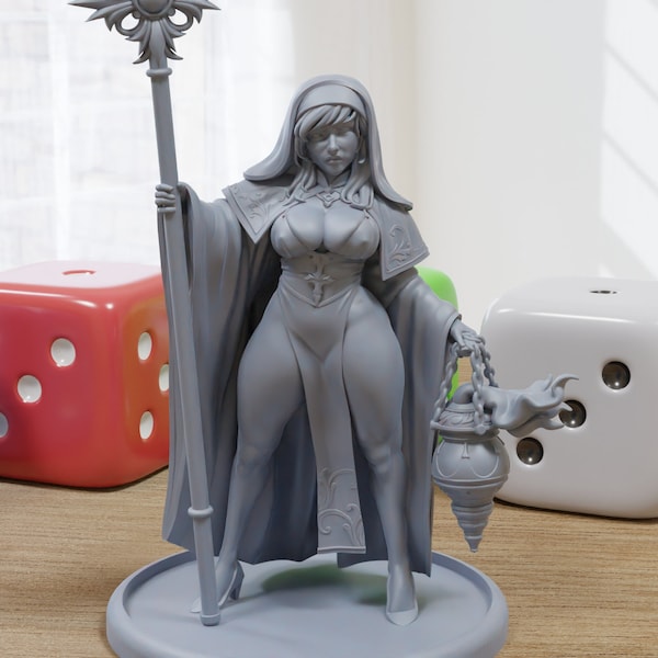 Cleric Eleanory Sexy Pin-Up - 3D Printed Minifigures for Fantasy Miniature Tabletop Games DND, Frostgrave 28mm / 32mm / 75mm