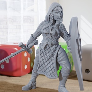 Minifigura impresa en 3D de Temple Woman. Proxy Minis para DnD, Baldur's Gate, juegos de rol de fantasía de mesa. Escala de 28 mm, 32 mm y 75 mm.
