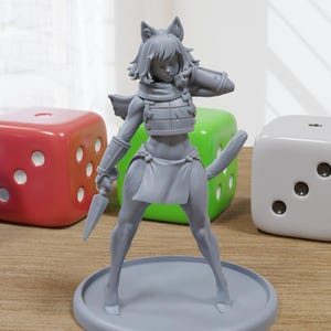 Izu Cat Girl Sexy Pin-Up - 3D Printed Minifigure for Fantasy Miniature Tabletop Games DND, Frostgrave 28mm / 32mm / 75mm