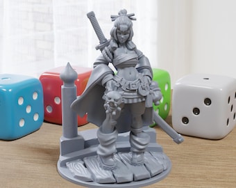 Momoka Oni Swords Woman Sexy Pin-Up - 3D Printed Minifigure for Fantasy Miniature Tabletop Games DND, Frostgrave 28mm / 32mm / 75mm