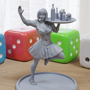 Barmaid Sexy Pinup SFW/ NSFW 3D Printed Minifigures for Fantasy Miniature Tabletop Games DND, Frostgrave 28mm / 32mm / 75mm