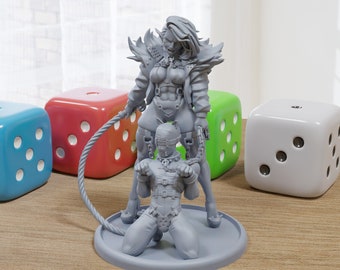 Orc Dominatrix Viki and Gimp Sexy Pin-Up - 3D Printed Minifigures for Fantasy Miniature Tabletop Games DND, Frostgrave 28mm / 32mm / 75mm