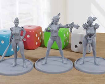 Cyberpunk Scrapper Girls Sexy Pinup SFW/ NSFW 3D Printed Minifigures for Fantasy Miniature Tabletop Games DND, Frostgrave 28mm / 32mm / 75mm