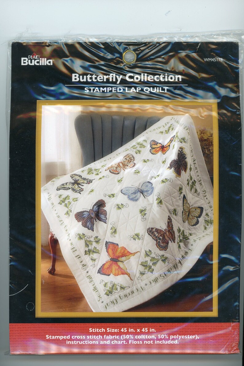 Bucilla Butterfly Collection Stamped Cross Stitch Lap Quilt