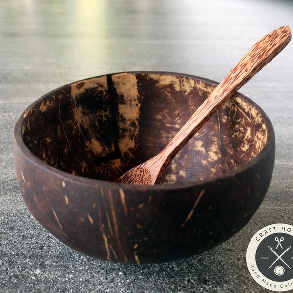 Coconut Shell Bowl | Eco Friendly | 100% Natural Dessert Cup Bowl | Noodles Cup | Ice Cream Cup | Salad Cup | Food Bowl | Wood spoon | Spoon