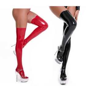 Faux Latex Stockings, Imitation Latex Leggings, Red Black Thigh-High