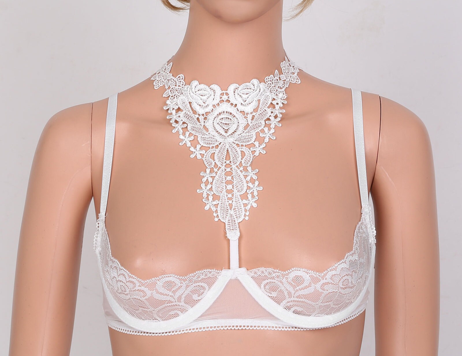 Half Cup Lace Bra, Mesh Open Cup Bra, See Through Boobs Out Bra -   Finland