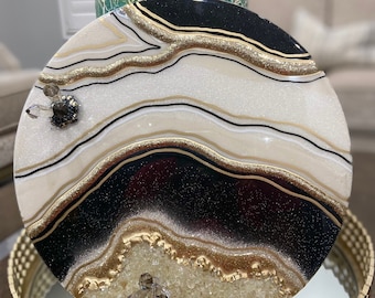 Custom Round Black Resin Geode wall art| Epoxy Resin painting | Crystal Geode Artwork| Modern Abstract art | Luxury Decor | Unique Home Gift