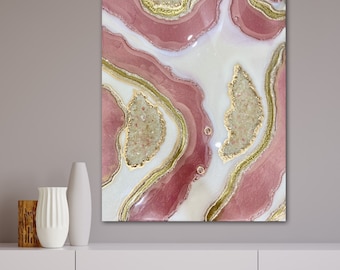 Custom Rose Quartz geode Wall Art/Epoxy resin painting/ Crystal resin wall art/ Resin Geode painting/geode resin art/ luxury wall decor/Gift